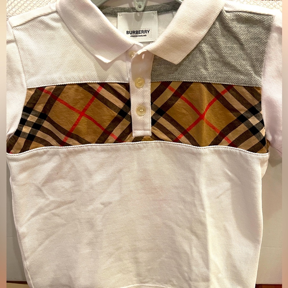 Burberry Kids Polo Shirt - White, Gray, and Brown Plaid
